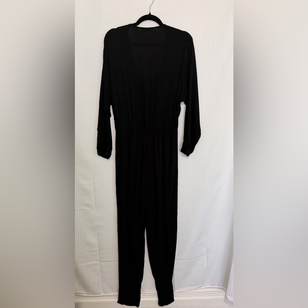 INDAH Gianyar Black Pleated V Neck Jumpsuit Revolve Lightweight Long Sleeve | S - Picture 5 of 7